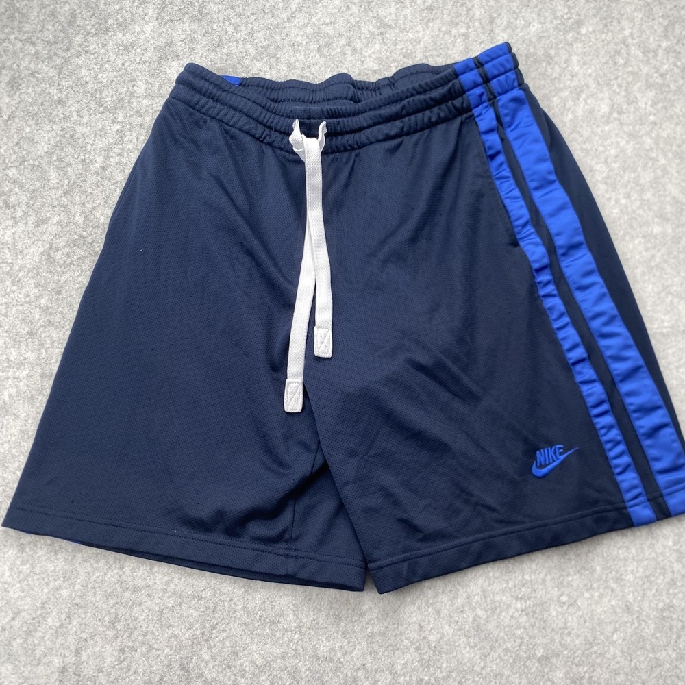 Nike Shorts Mens Large (32x8) Navy Blue Mesh Stripe Basketball Gym Athletic